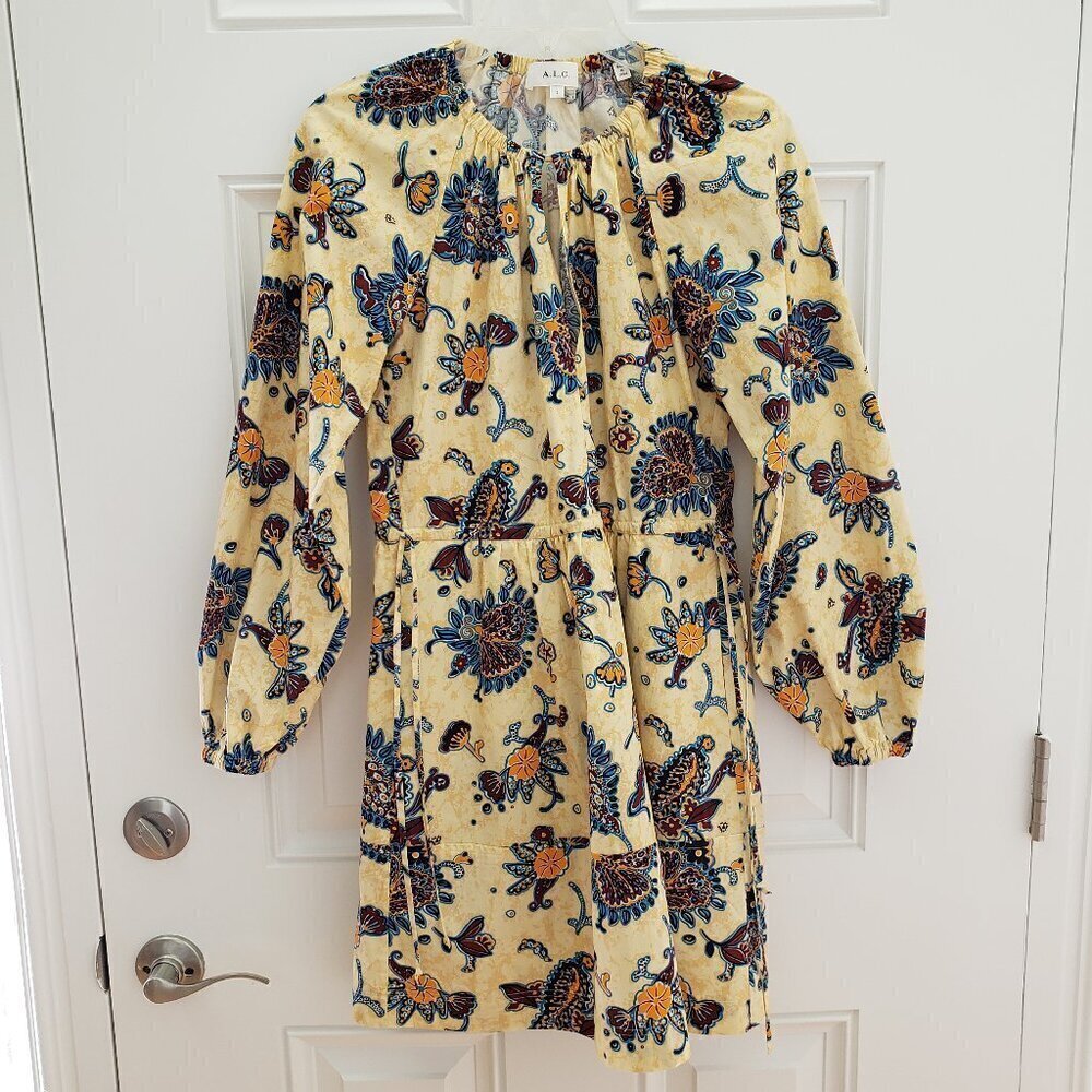 A.L.C. Yellow and Blue Floral Dress Size 2 100% Cotton